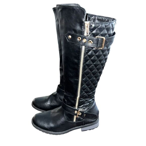 Cambridge Select Women's Riding Boots Black Block Heels Mid Calf Buckle Zip 7.5 - Picture 7 of 8